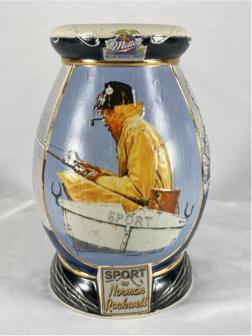 Miller Norman Rockwell SPORT Collector Stein 3rd Series Fishing Mug Box COA 2003